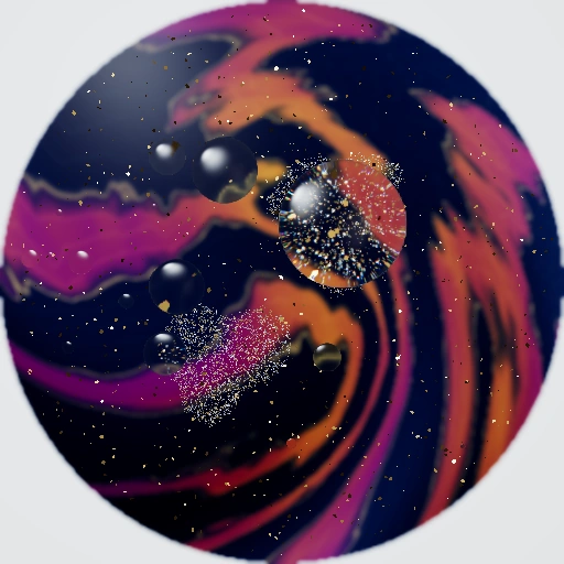 Ink, oil, and gold in a circular bowl